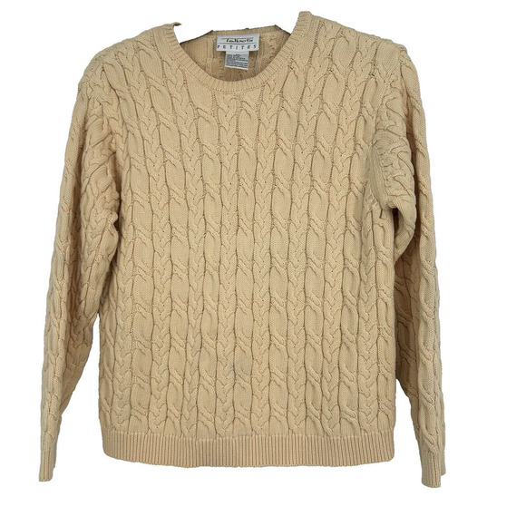 Vintage Talbots Cable Knit Sweater Beige Chunky Knit Cotton Size PP Petite - Picture 1 of 9